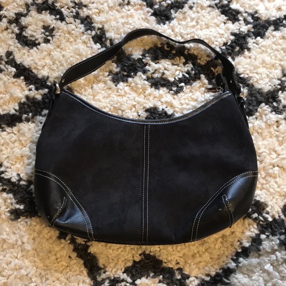 Black Suede Shoulder Purse
